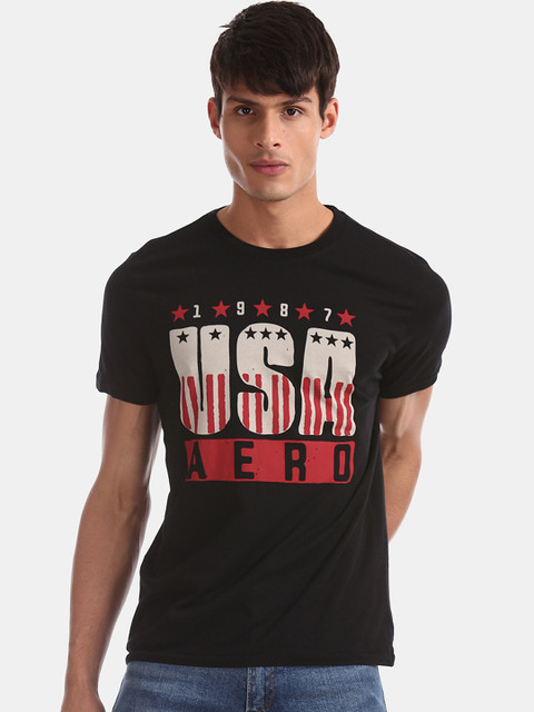 

Aeropostale Men Black & Red Printed Round Neck T-shirt