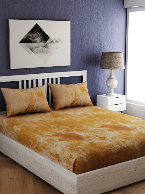 

EverHOME Mustard Abstract 300 TC Cotton 1 King Bedsheet with 2 Pillow Covers