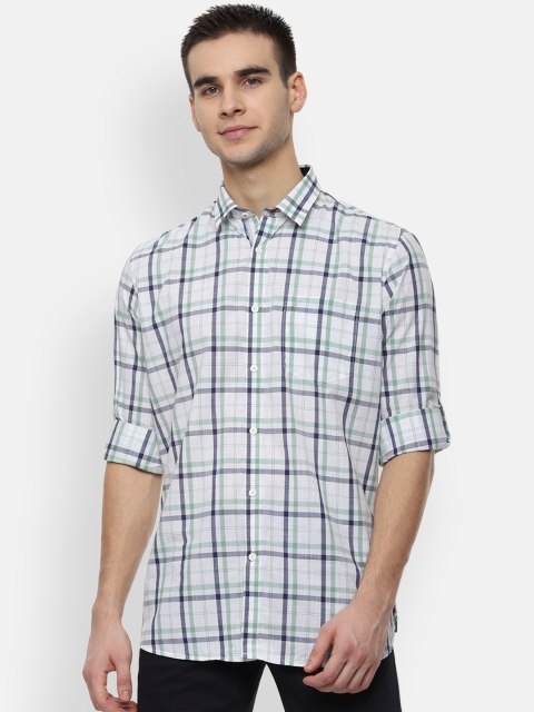 

Van Heusen Sport Men White & Blue Regular Fit Checked Casual Shirt