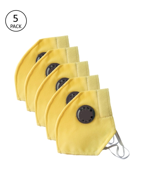 

JAINISH Unisex 5 Pcs Reusable 2-Ply Outdoor Mask with Valve, Yellow