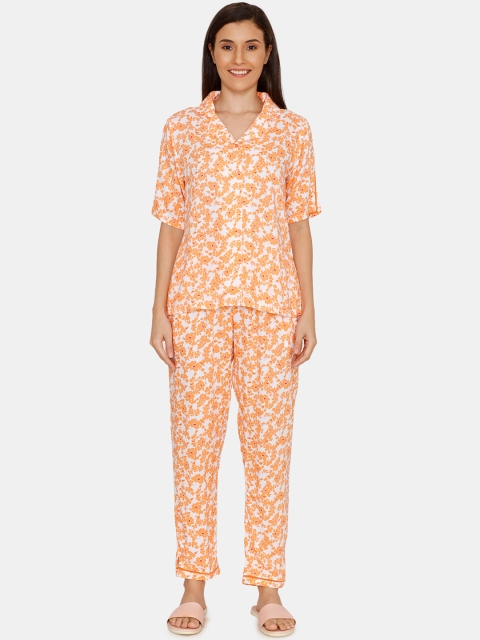 

Zivame Women Orange & White Printed Night suit