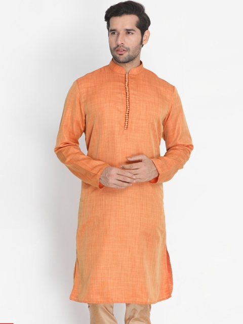 

VASTRAMAY Men Orange Solid Straight Kurta