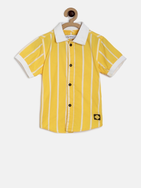 

TALES & STORIES Boys Yellow & White Regular Fit Striped Casual Shirt