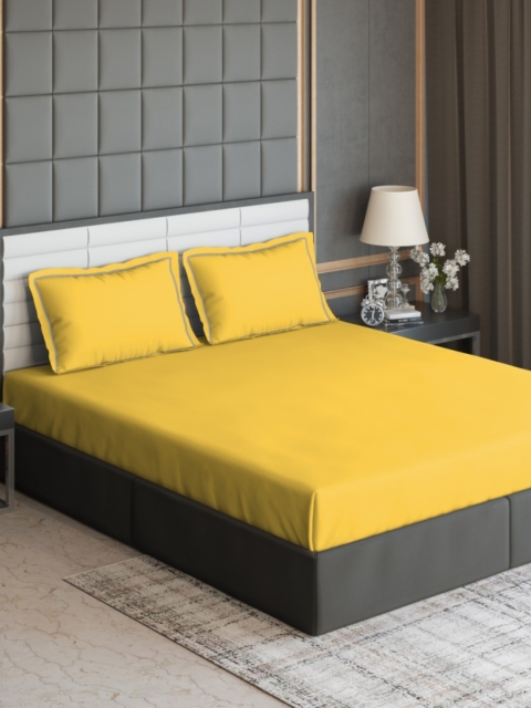 

DDecor Mustard Yellow Solid 300 TC Cotton 1 King Bedsheet with 2 Pillow Covers