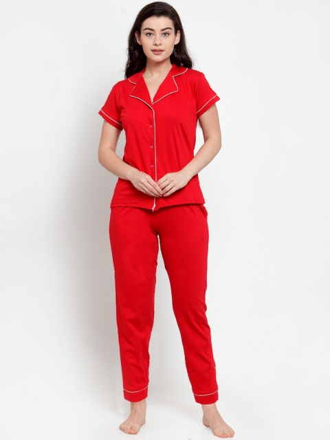 

Secret Wish Women Red Solid Night Suit