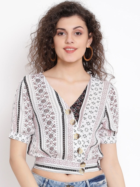 

Oxolloxo Women Multicoloured Printed Blouson Top, Multi