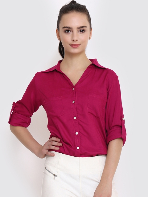 

PURYS Women Fuchsia Solid Regular Fit Casual Shirt