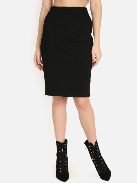 

COVER STORY Women Black Solid Straight Skirt
