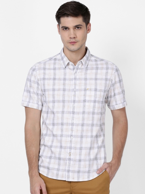 

t-base Men White & Blue Regular Fit Checked Casual Shirt