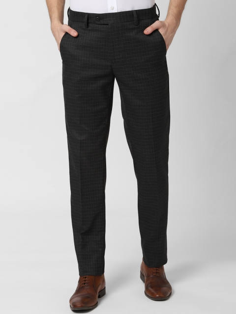 

Peter England Men Black Slim Fit Checked Formal Trousers