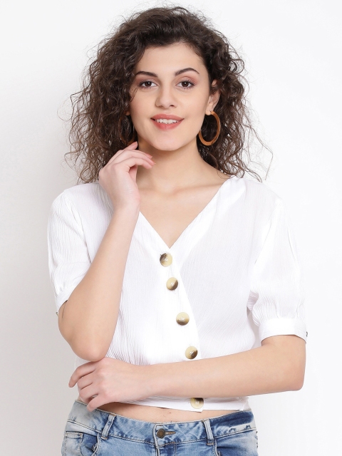 

Oxolloxo Women White Solid Wrap Top