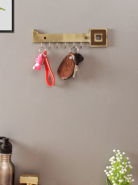 

WISHTANK Gold-Toned & Brown Key Shaped Antique 6 Hooks Key Holder