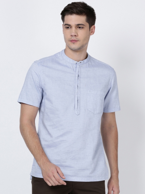 

t-base Men Blue Solid Mandarin Collar T-shirt