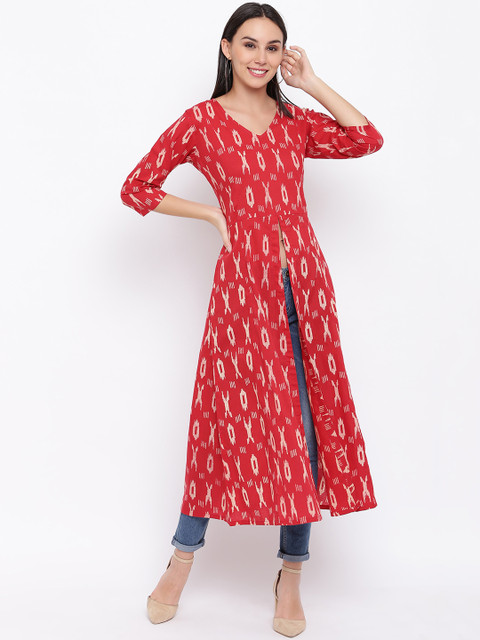 

FABNEST Women Red Printed Tunic