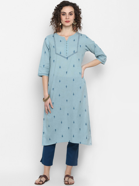 

Janasya Women Blue Woven Design Straight Kurta