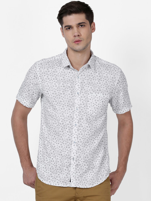 

t-base Men White & Grey Printed Regular Fit Casual Shirt