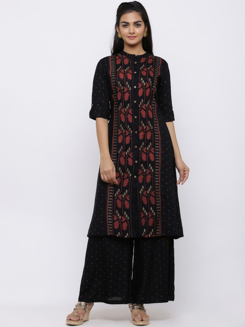 

Juniper Women Black & Maroon Printed Kurta with Palazzos