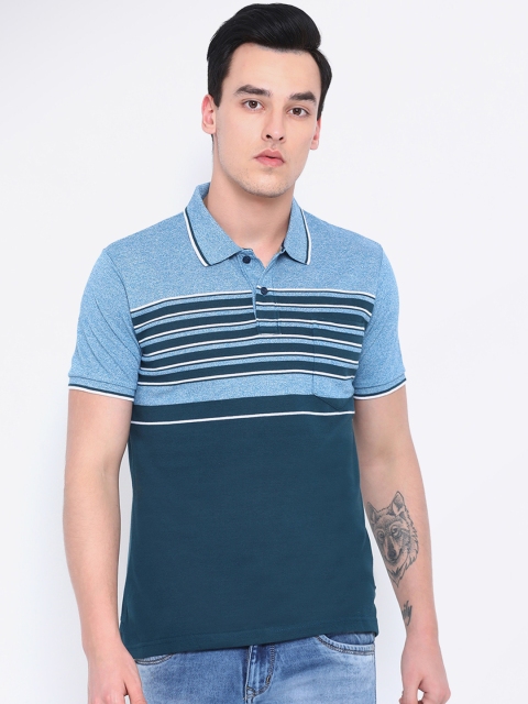 

Monte Carlo Men Blue Colourblocked Polo Collar T-shirt