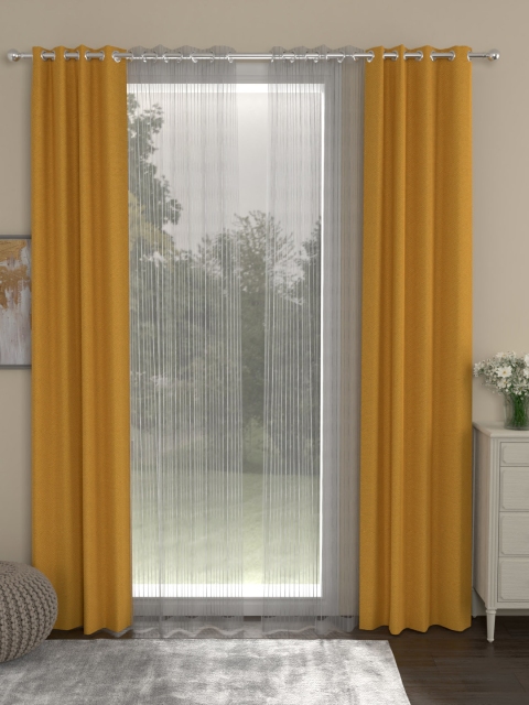 

ROSARA HOME Multicoloured Pack of 4 Sumo Matty Striped Door Curtains, Mustard
