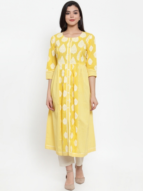 

Aujjessa Women Yellow & White Printed A-Line Kurta