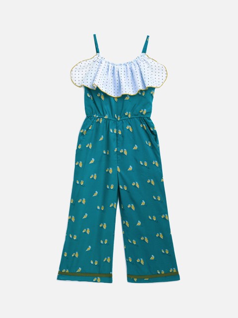 

KIDSCRAFT Girls Green & Yellow Printed Basic Jumpsuit