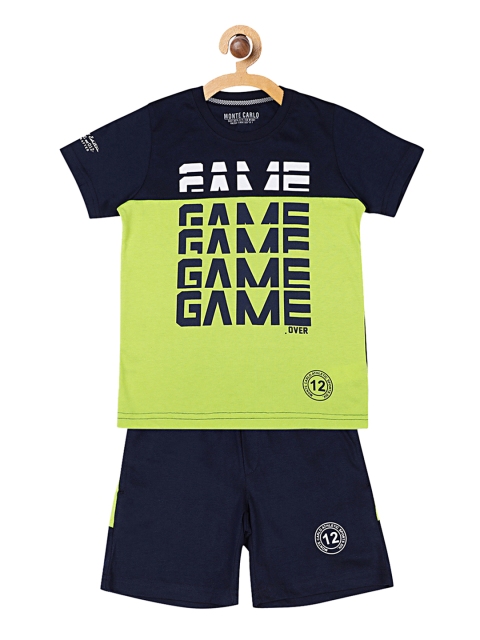 

Monte Carlo Boys Navy Blue & Green Printed Top with Shorts