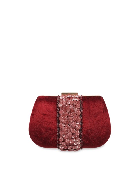 

Metro Maroon Embellished Box Clutch