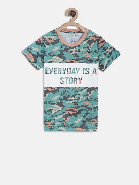 

TALES & STORIES Boys Green & Beige Camouflage Printed Round Neck T-shirt