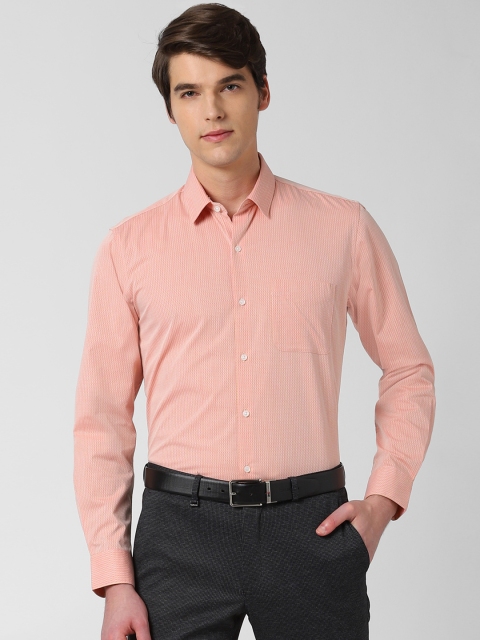 

Peter England Men Peach-Coloured & White Slim Fit Printed Formal Shirt