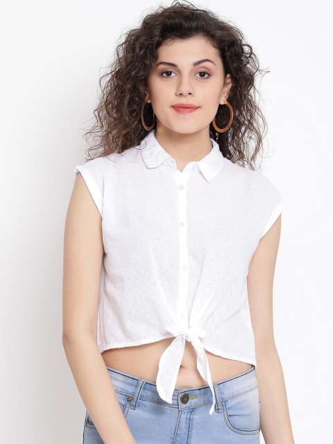

Oxolloxo Women White Solid Shirt Style Pure Cotton Top
