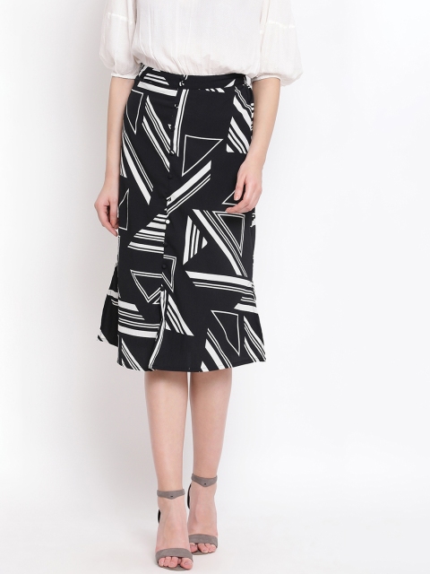 

Oxolloxo Women Black & White Printed Armour A-Line Skirt