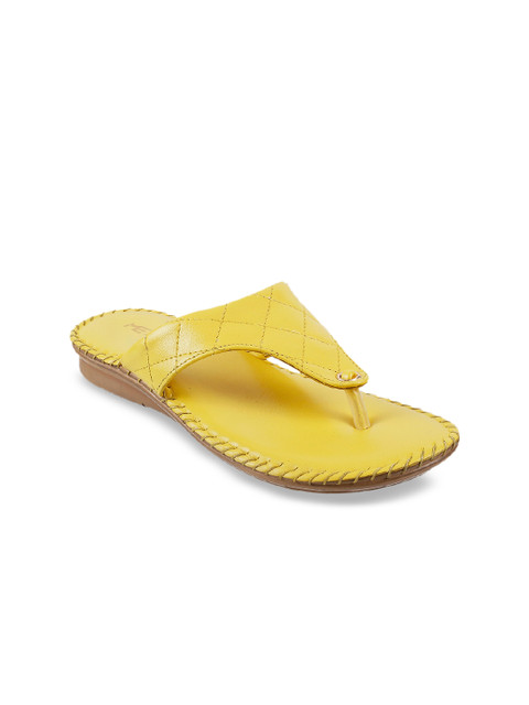 

Metro Women Yellow Solid Leather T-Strap Flats