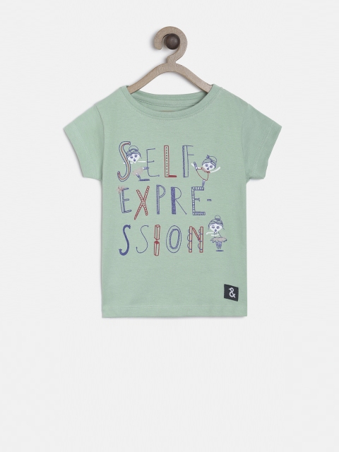 

TALES & STORIES Girls Green Printed Round Neck T-shirt