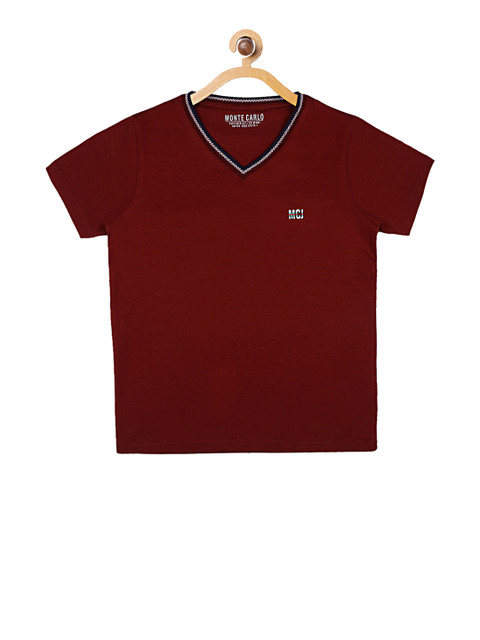 

Monte Carlo Boys Maroon Solid V-Neck T-shirt