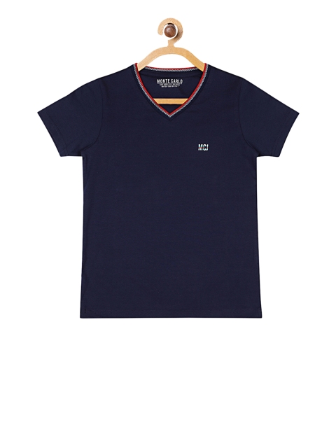 

Monte Carlo Boys Navy Blue Solid V-Neck T-shirt