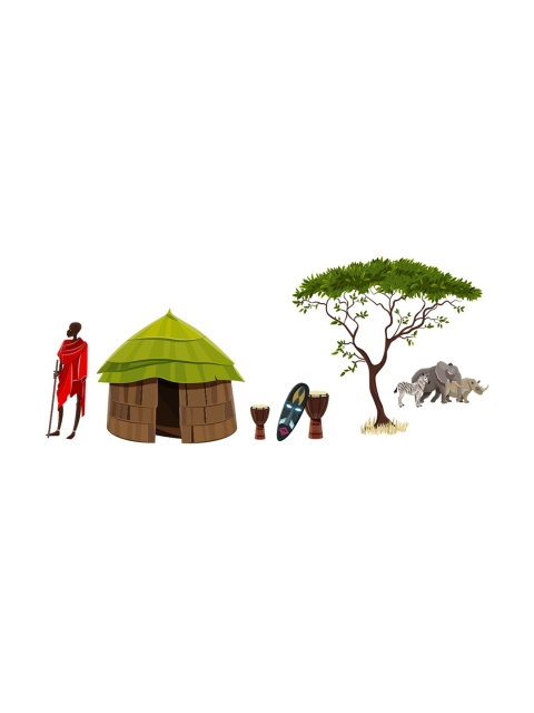

rawpockets Multicoloured Tribal Animals Wall Stickers, Multi