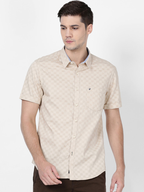 

t-base Men Beige Regular Fit Self Design Casual Shirt