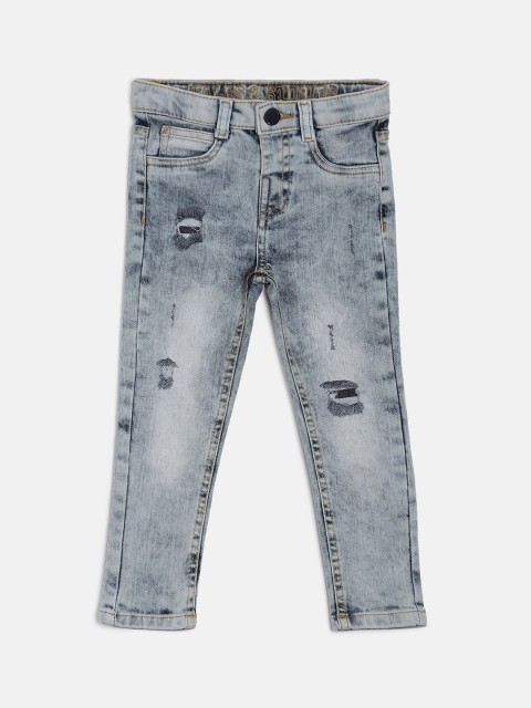 

TALES & STORIES Boys Grey Slim Fit Mid-Rise Mildly Distressed Stretchable Jeans