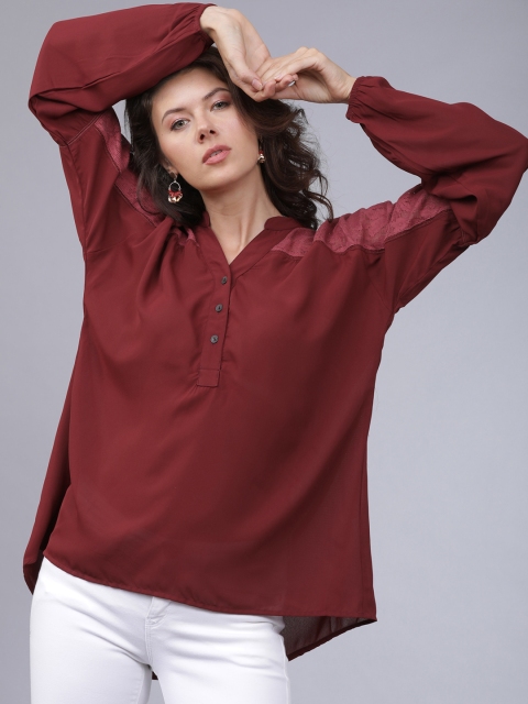 

Folklore Women Maroon Self Design Shirt Style Top
