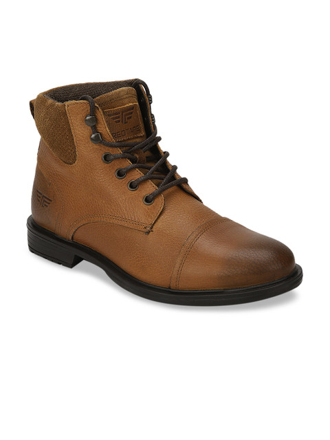 

Red Tape Men Brown Solid Leather Mid-Top Flat Boots