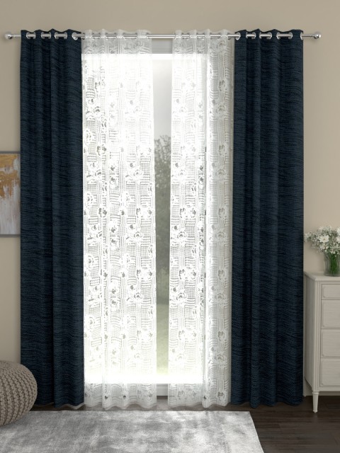 

ROSARA HOME Navy Blue & White Set of 4 Mateo Door Curtains