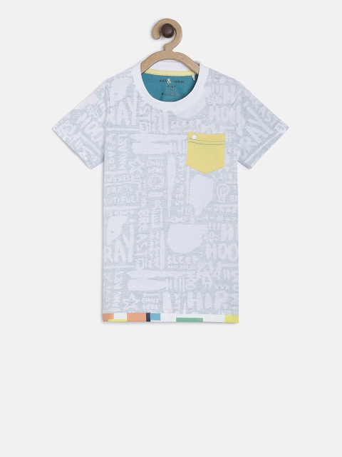 

TALES & STORIES Boys White and Blue Printed Round Neck T-shirt
