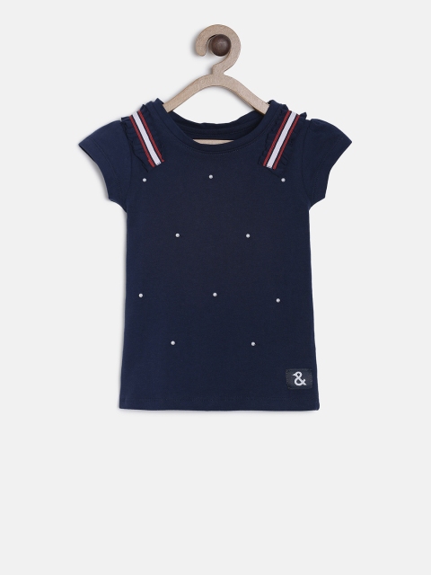 

TALES & STORIES Girls Navy Blue Printed Round Neck T-shirt