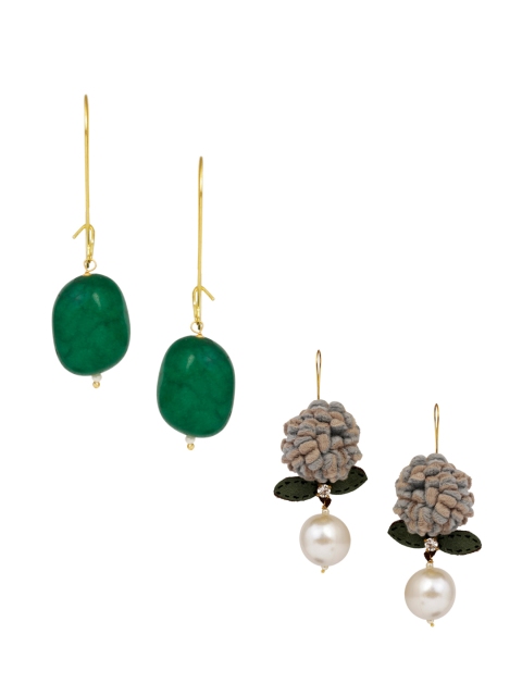 

DUGRISTYLE Set of 2 Gold-Plated Contemporary Drop Earrings, Grey