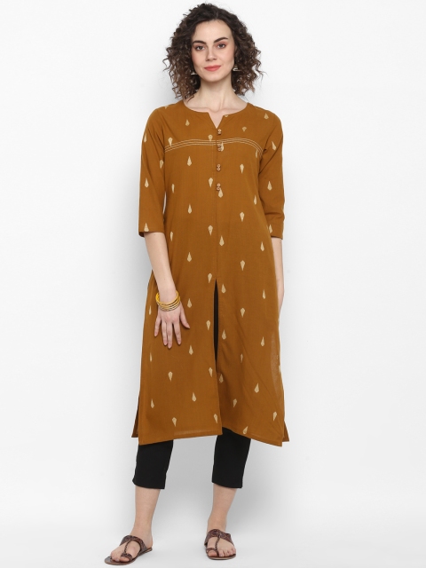 

Janasya Women Brown & Beige Woven Straight Kurta