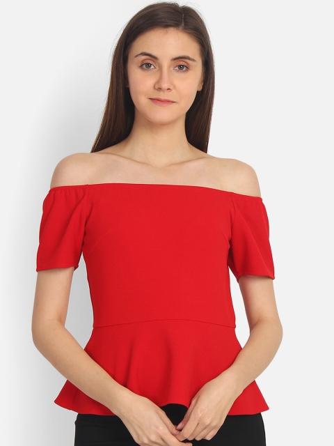 COVER STORY Women Red Solid Bardot Top