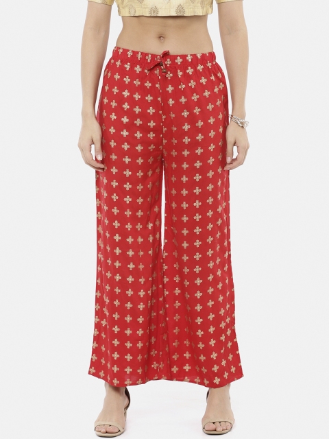

GOLDSTROMS Women Red & Gold-Toned Printed Straight Palazzos