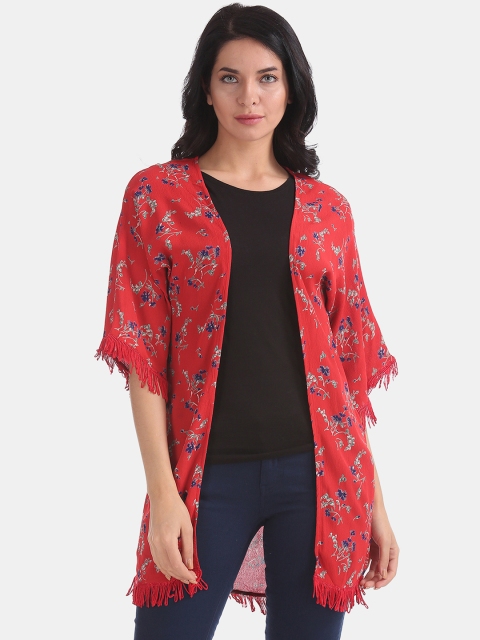 

Flying Machine Women Red & Purple Printed Open Front Shrug