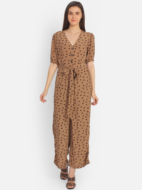 

COVER STORY Women Brown Printed Basic Jumpsuit