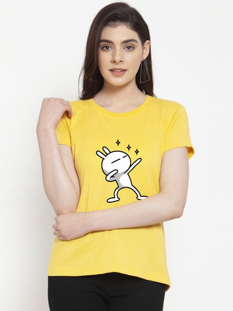

Friskers Women Yellow Printed Round Neck T-shirt
